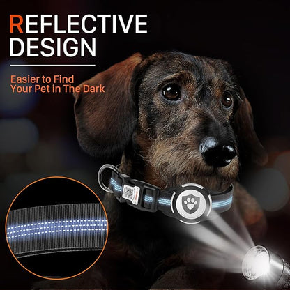 Reflective Dog Collar with AirTag Holder for Puppy Soft Nylon Black Sized XS