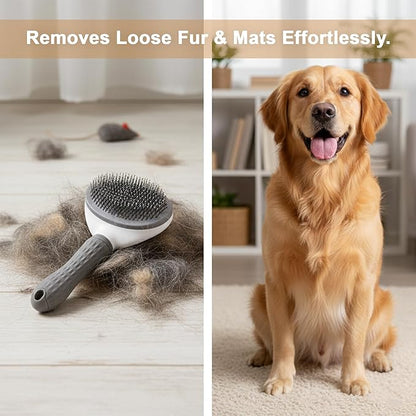 Pet Grooming Brush Universal Self Cleaning Slicker Brush for Dogs and Cats, Gentle Deshedding Tool for Long or Short Hair, Easy Clean Dog Brushes for Grooming, Gray