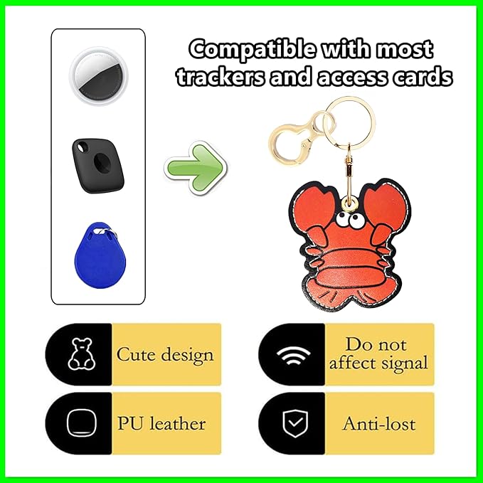 Leather Airtag Keychain Case Holder,Cute Protective Apple Air Tag Cover with Key Ring,Anti-Scratch Hidden Finder GPS Tracker Case for Wallet Keys,Bag,Pets,Backpack(Lobster)