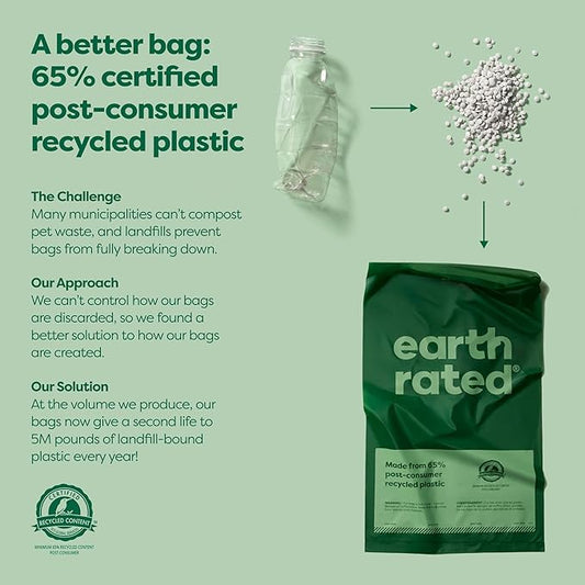 Earth Rated Dog Poop Bags, Thick Grab and Go Single Roll, Ideal for Backyard Pickups, Lavender Scented, 300 Count