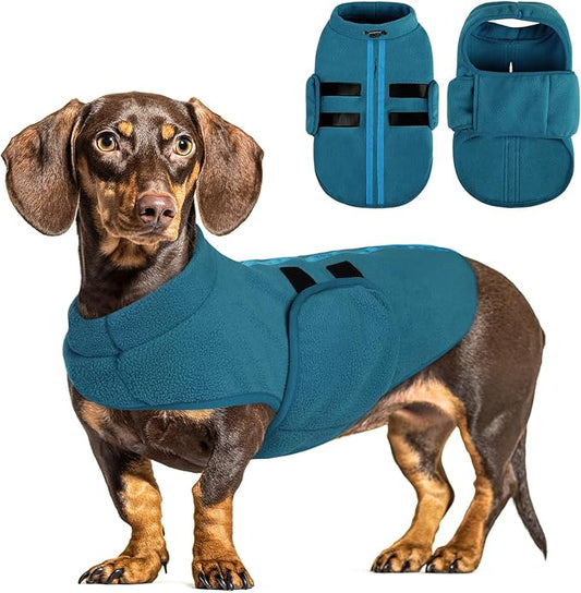 Queenmore XXS Dog Sweaters, Soft Fleece Vest Pullover Dog Jacket with Leash Hole, Warm Winter Dog Clothes Cold Weather Doggy Dachshund Sweater for Small Dogs Cats Boy or Girl (Peacock-Blue, XXS)