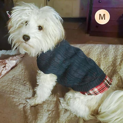 KYEESE Dog Sweater Warm Turtleneck Small Dogs Sweater with Gingham Patchwork Soft Pullover Dog Sweaters for Small Dogs Male Comfy Pet Coat for Fall Winter Cold Weather Stretchy Knitwear Cat Clothes