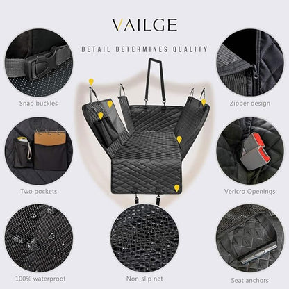 Vailge X-Large Dog Car Hammock, 100% Waterproof with Mesh Window, Scratch Prevent Anti-Slip Car Seat Covers for Back Seat