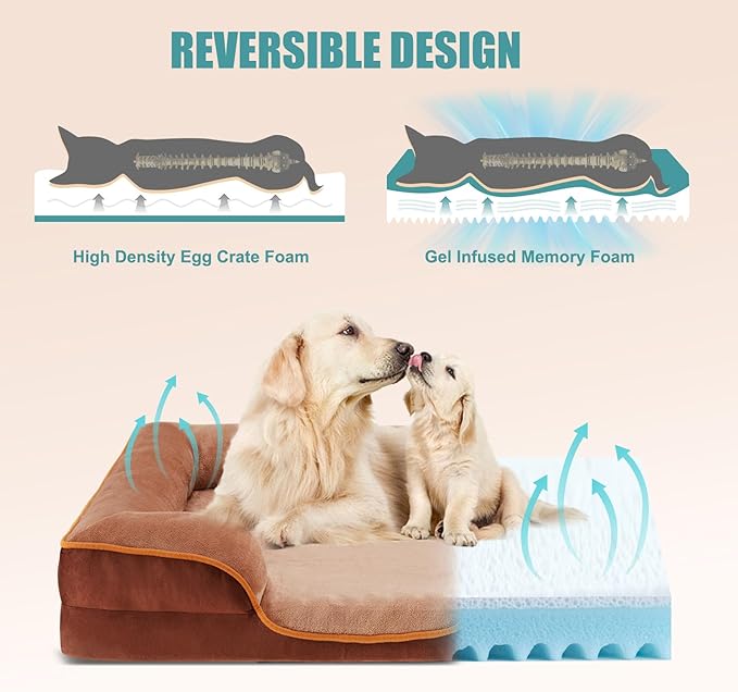 Sweetcrispy 35"x25" Orthopedic Dog Bed, Large Memory Foam Puppy Cat Bed with Washable Waterproof Removable Cover & Non-Slip Bottom for Pet Calming Sleeping, Brown