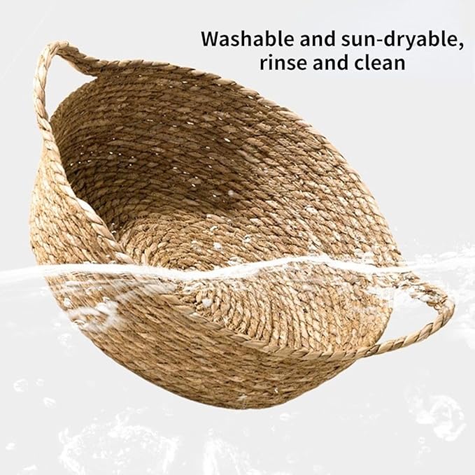 Cat Bed, Straw Woven Cat Baskets Bed, Round Wicker Cat Basket Nest, Non-Slip Cozy Kitten Bed for Cats Small Dog (with Cushion,Medium)