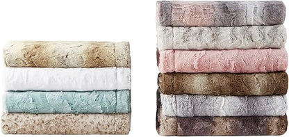 Madison Park Zuri Soft Plush Luxury Oversized Faux Fur Throw Animal Stripes Design, Faux Mink On The Reverse, Modern All Seasons Blanket for Bed, Sofa Couch, Office, Sand, 60x70"