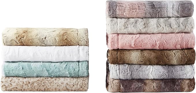 Madison Park Zuri Soft Plush Luxury Oversized Faux Fur Throw Animal Stripes Design, Faux Mink On The Reverse, Modern All Seasons Blanket for Bed, Sofa Couch, Office, Aqua, 60x70