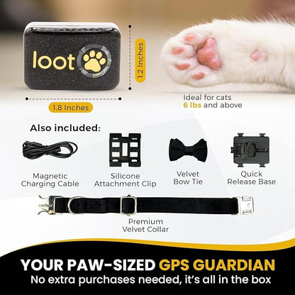 LootPaw+ GPS Cat Tracker Collar | Real Time Cat GPS Tracker with App & Vet Support | Lightweight Pet Tracker for Cats, Health & Activity Monitor | 60-Day Free Trial