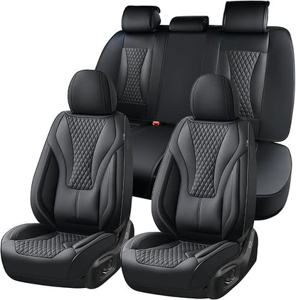 Coverado Waterproof Nappa Leather Car Seat Covers, Automotive Seat Covers Fullset, 5 Seat Car Seat Cushion & Car Seat Protector, Black Front and Rear Covers Universal Fit for Most Cars, SUVs, Trucks