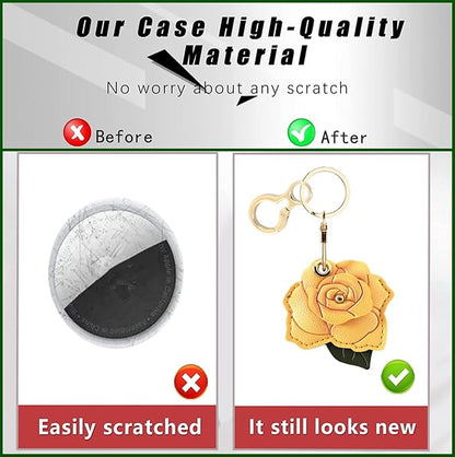 BORKUANA Leather Keychain Holder Case Compatible with AirTag,Cute Protective Cover with Keyring