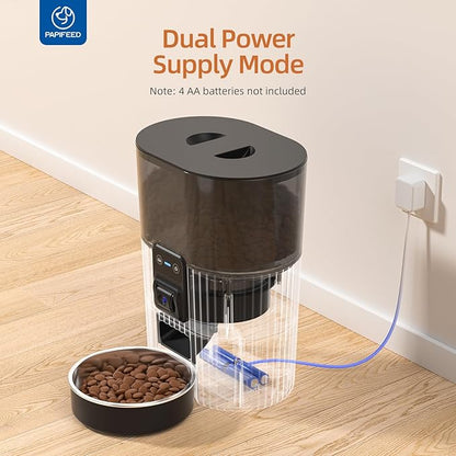 PAPIFEED Automatic Cat Feeder with Camera, Adjustable Angle 2.4G WiFi Pet Feeder 3L/12 Cup Timed Dispenser,Timed Feeder for Remote Feeding with Stainless Steel Bowl up to 10 Meals Per Day with APP