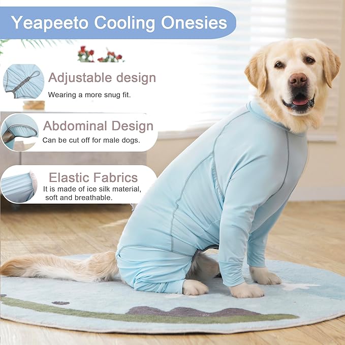 Dog Sun Protection Cooling Suit UPF 50+, Quick-Dry Breathable Jumpsuit for Large & Medium Dogs, Outdoor Dirt-Resistant Shedding Control Pet Apparel (Ice Blue, 6X-Large)