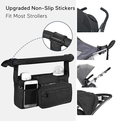 Momcozy NON-SLIP Universal Stroller Organizer | Insulated Cup Holder | Detachable Phone Bag & Shoulder Strap | Fits Uppababy, Baby Jogger, Britax, BOB, Umbrella and Pet Stroller