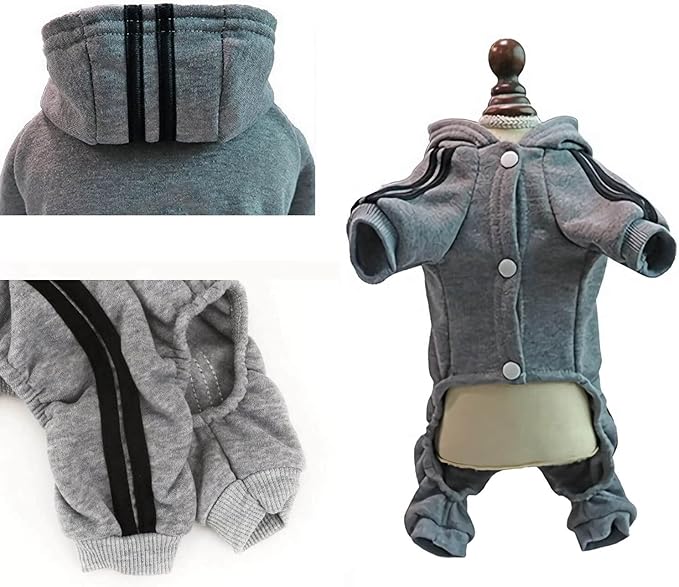 Cute Dog Hoodie Sweater Tracksuit Coat Jacket Winter Pajamas Jumpsuit Clothes Clothing 4-Legs Grey for Cat Puppy Small Medium Big All Type Dogs (Large)