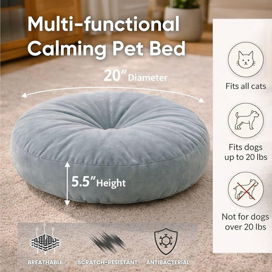Orthopedic Cat Bed, 20 Inches Round Shape, Durable Pet Cushion for Cats and Small Dogs, Stylish and Neutral Design, Ultimate Comfort, Easy to Clean, Stain-Resistant (Enchanted Blue)