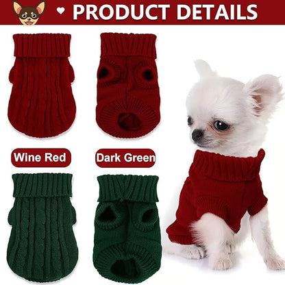 2 Pack Dog Sweaters for Small Dogs, Chihuahua Yorkie Sweater, Puppy Clothes Winter Warm Pullover Clothing, Pet Cat Cold Weather Puppy Cold Outfits