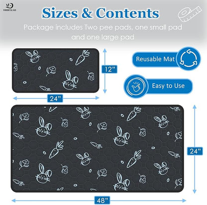 Washable Guinea Pig Bedding for 2 Story Guinea Pig Cages, Fast Absorption Reusable Guinea Pig Cage Liner, No Shrunk, Anti-Slip Bottom, Leak-Proof Pee Pad Mat, 12” x 24” & 24” x 48” (Navy)