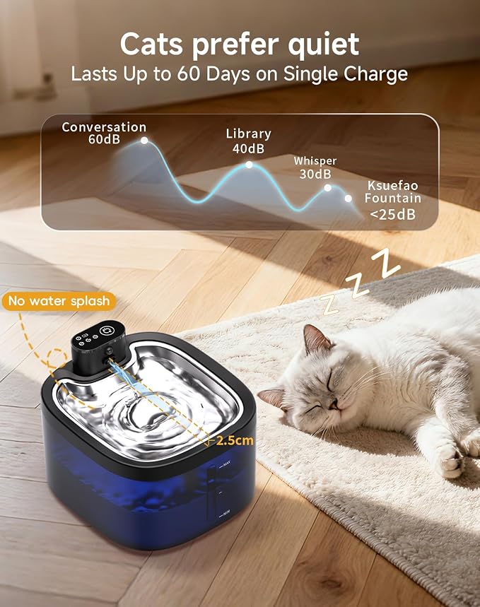 Cat Water Fountain Cordless: Battery Operated 118oz/3.5L Pet Water Fountain for Cats Indoor with Motion Sensor, Stainless Steel Tray, Ultra Quiet, Easy-to-Clean, Gifts for Cats, Dogs (8Filters)