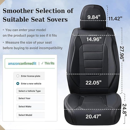 Coverado Seat Covers Full Set, Car Seat Cover Black, Seat Covers for Cars, Car Seat Protector, Nappa Leather Car Seat Cushion, Waterproof Car Seat Covers Front Seats and Back Fit for Most Cars
