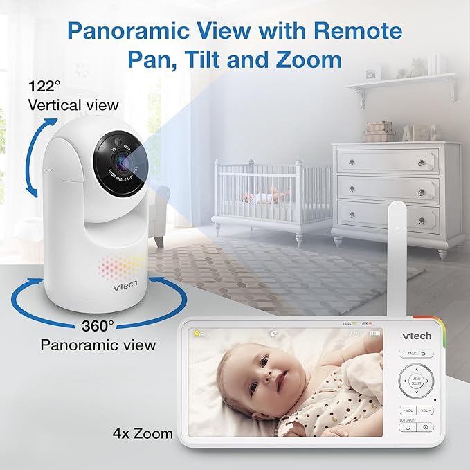 VTech Advanced HD Twin Baby Monitor – 2 Cameras, 5.5" IPS Screen, Pan-Tilt-Zoom, No WiFi, Night Vision, 2-Way Talk, Lullabies, Soothing Sounds