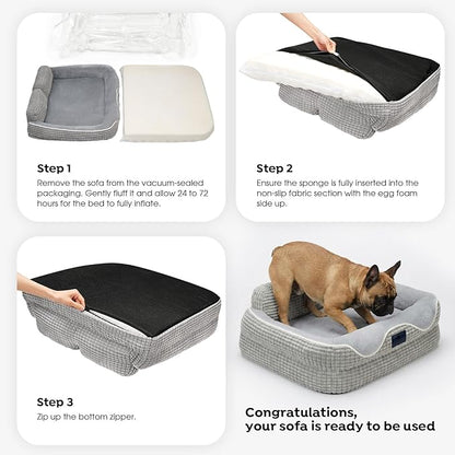 Veehoo Cute Small Dog Bed, Orthopedic Waterproof Pet Beds for Small Dogs, High Back Non-Slip Bottom and Egg-Crate Foam Puppy Couch Sofa with Washable Removable Cover Grey, 24"
