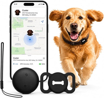 Dog Tracker, GPS Tracker for Dogs with Real-Time Location, No Monthly Fee, No SIM, IP68 Waterproof Ultra-Slim Lightweight with Holder, 500-Day Battery, Black, iOS Only