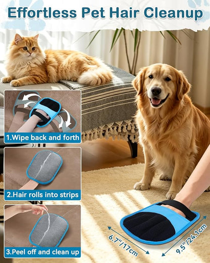 2 Pack Pet Hair Remover Glove for Cats & Dogs, Couch, Carpet, Car Seats | Washable Static 5-finger Mitt, Dog and Cat Hair Remover for Couch, Carpet, Furniture, Car Seats, Rugs and Pet Beds