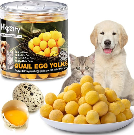 Freeze Dried Cat and Dog Treats Quail Egg Yolk 150g(5.29oz), Healthy Tasty Snacks for Cats Dogs Training, Natural Freeze-Dried Limited Ingredient,Wholesome and Delicious Snacks for Pets