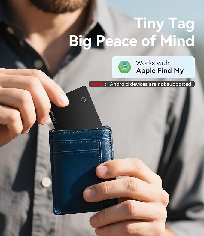 Ultrbeka Wallet Tracker Card IP68 Waterproof Bluetooth Tracker for Wallets, Passport, Work with Apple Find My, Wireless Charging, iOS Only [Apple MFi Certified]- 6pcs / 1* Wireless Charger