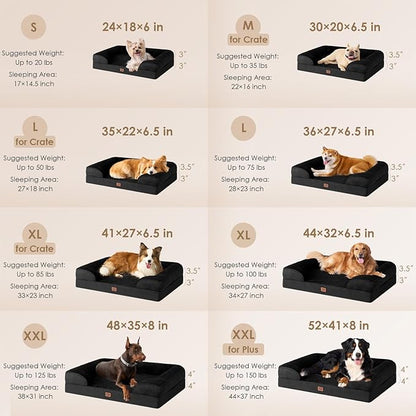 EHEYCIGA Orthopedic XL Dog Beds, Waterproof Memory Foam Dog Bed for Extra Large Dogs, Non-Slip Bottom and Egg-Crate Foam Big Pet Couch Bed with Washable Removable Cover, Black