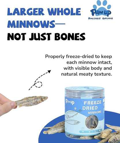 PAWUP Freeze Dried Minnows Dogs Treats – 100% Raw Single-Ingredient Pet Fish Snacks – Rich in Omega-3, Grain-Free – Healthy Training Rewards & Meal Toppers, 2.8 oz
