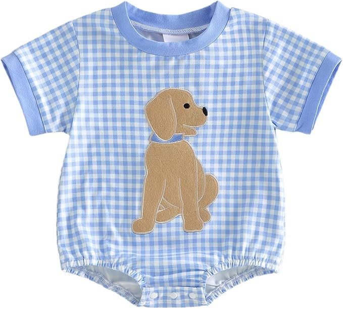 Baby Girl Summer Clothes Dog Bubble Romper Newborn Infant Plaid Onesie Spring Summer Toddler Bodysuit Clothes
