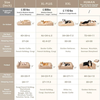 EHEYCIGA Foldable XXL Dog Bed for Large Sized Dog, 54"x38"x7.5" Faux Fur Fluffy Pet Couch Bed, Orthopedic Calming Memory Foam Big Pet Bed, Washable Pet Sofa Bed with Non-Slip Bottom, Camel