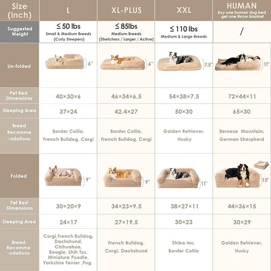 EHEYCIGA Foldable Human Dog Bed, 72"x44"x11" Orthopedic Memory Foam Human Sized Dog Bed, Waterproof Pet Bed for People, Faux Fur Pet Couch for Adult with Non-Slip Bottom, Camel