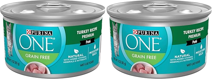 Purina ONE Natural, High Protein, Grain Free Wet Cat Food Pate, Turkey Recipe - (Pack of 48) 3 oz. Pull-Top Cans