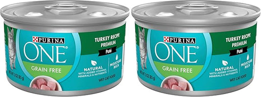 Purina ONE Natural, High Protein, Grain Free Wet Cat Food Pate, Turkey Recipe - (Pack of 48) 3 oz. Pull-Top Cans
