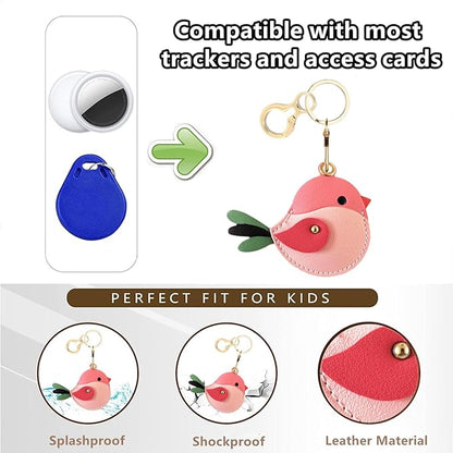 BORKUANA Leather Keychain Holder Case Compatible with AirTag,Cute Protective Cover with Keyring