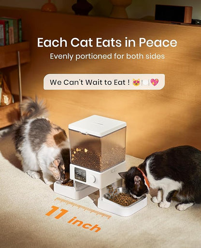 oneisall Automatic Cat Feeder for 2 Cats, 20 Cups/5L Automatic Cat Food Dispenser for Small Pets Indoor, Timed Cat Feeder for Dry Food(White)