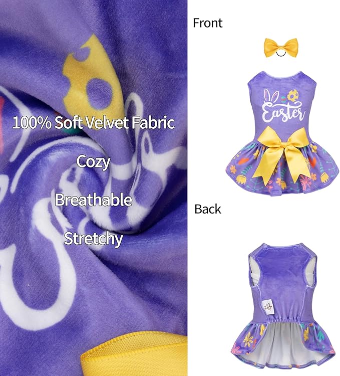 CuteBone Easter Dog Dress Velvet for Small Dogs Girl Flower Skirt Puppy Dresses Purple Dog Clothes CVA16S-D
