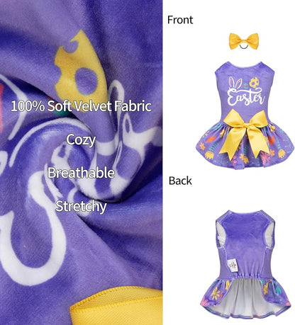 CuteBone Easter Dog Dress Velvet for Small Dogs Girl Flower Skirt Puppy Dresses Purple Dog Clothes CVA16S-D