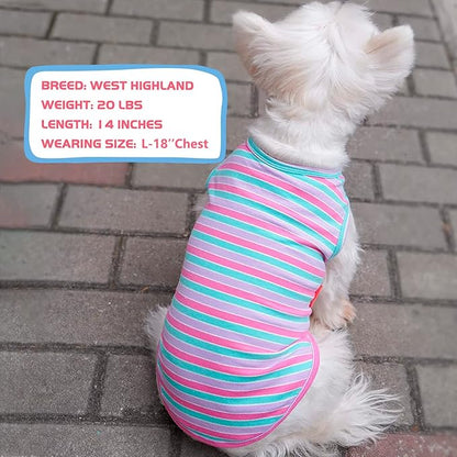 KYEESE 2Pack Dog Shirt, Soft Striped Dogs T Shirts, Lightweight Doggie Tank Top Cat Clothes, Sleeveless Dog Shirt for Small Dogs, Stretchy Pet Vest, Purple+Blue Striped, Small
