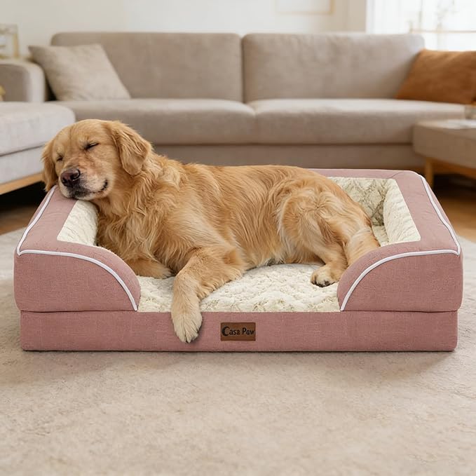 Orthopedic XXL Dog Beds, Waterproof Memory Foam Big Pet Bed for Extra Large Sized Dogs 53x42Inch, Non-Slip Bottom and Egg-Crate Foam Dog Couch Bed with Washable Removable Cover, Pink