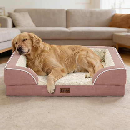 Orthopedic XXL Dog Beds, Waterproof Memory Foam Big Pet Bed for Extra Large Sized Dogs 53x42Inch, Non-Slip Bottom and Egg-Crate Foam Dog Couch Bed with Washable Removable Cover, Pink