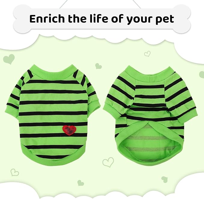 Dog Shirts for Small Dogs, Striped T-Shirts Dog Vest Pet Apparel Tee Shirts Spring Summer Suitable for Small and Medium Large Pets French Bulldog Bichon, Green S