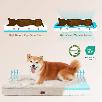 EHEYCIGA Orthopedic Dog Bed Waterproof 30"x20", Memory Foam Pet Bed for Medium Dogs, Washable Pet Mat with Removable Cover, Beige
