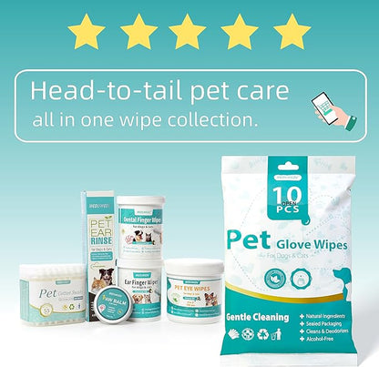 MEDUWEDU Ear Cleaner Finger Wipes 120 Counts, Dog Ear Cleaner, Grooming Kit Care for Dogs and Cats, Soft & Easy Otic Cleaning Pads, Remove Wax, Dirt & Stop Smelly, Itchy, Non-Irritating, Coconut Scent
