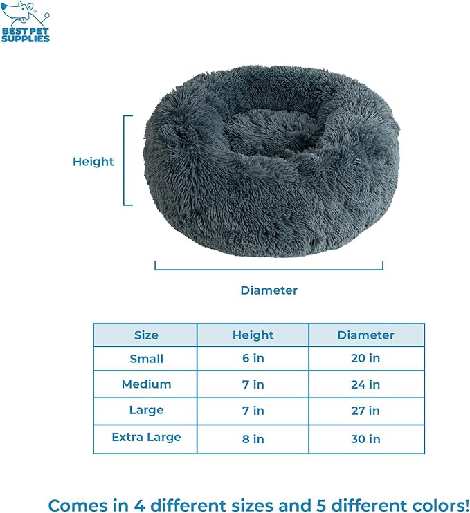 Best Pet Supplies Round Calming Dog Bed for Small, Medium & Large Dogs, Plush Donut Cuddler Pet Bed w/Raised Rim for Head, Neck Support, Anti-Slip Bottom Washable Bed - Gray, 24 x 24 x 7