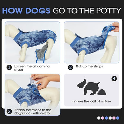 FUAMEY Recovery Suit for Dogs After Surgery,Soft Breathable Dog Bodysuit E-Collar & Cone Alternative Surgical Suit,Male Female Dog Neuter Spay Suits Anti Licking Wounds Onesie Blue Tie Dye XXL