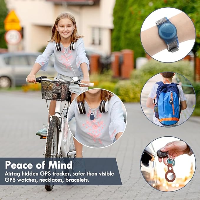 Airtag Holder for Kids Baby Toddler Hidden 2 Pack GPS Tracker Case, Anti-Removal Airtag Silicone Case with Safety Pins, Suitable for Children, Elderly, Pets, Backpack, Luggage (Blue+Blue)