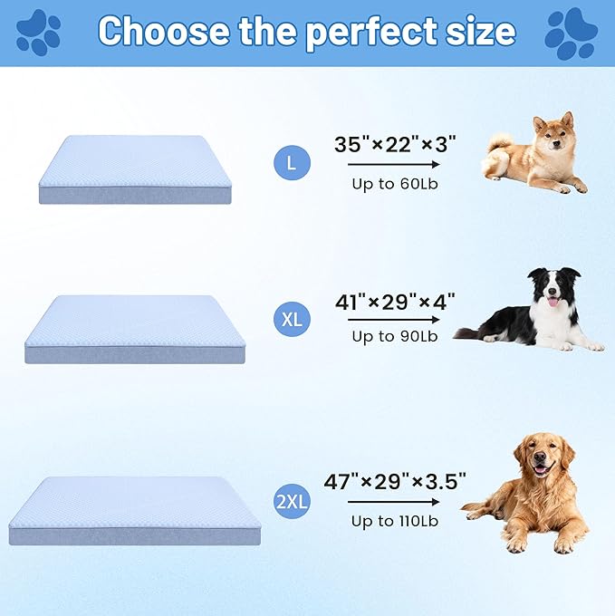 Cooling Dog Beds for Dogs, Orthopedic Memory Foam Dog Bed，Washable Pet Beds for Crate with Faux Fur Cover, Waterproof Lining (X-Large: 41" x 29" x 4", Cooling Surface)